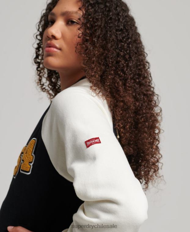 mujer Superdry negro chamarra bomber con motivo de colegial 2R68Z3609