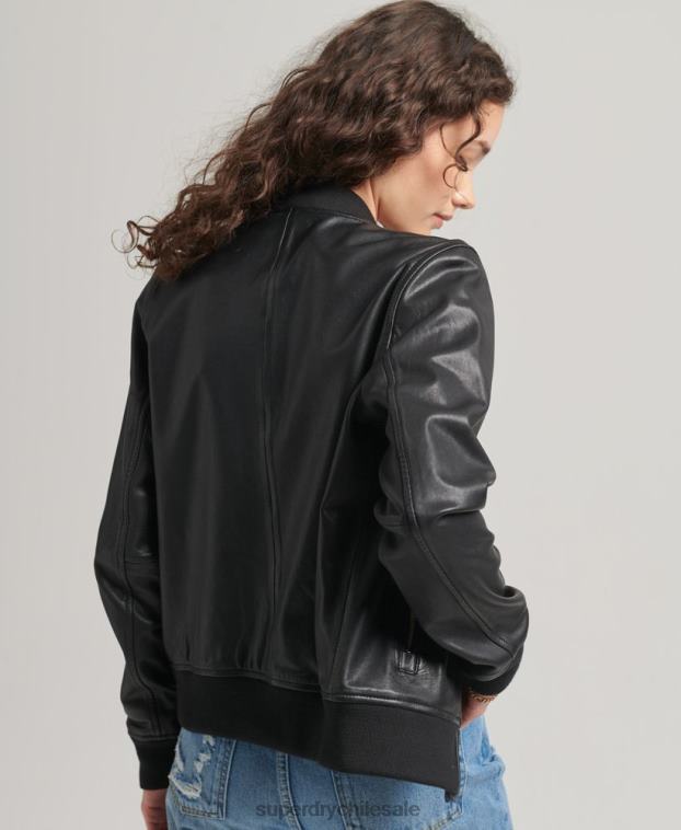mujer Superdry negro chamarra bomber de cuero 2R68Z5723
