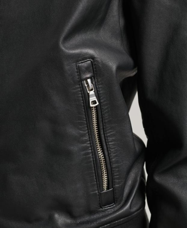 mujer Superdry negro chamarra bomber de cuero 2R68Z5723