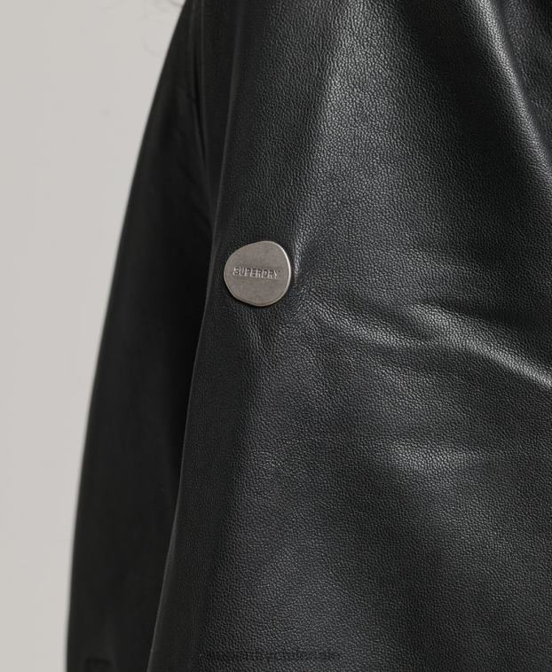 mujer Superdry negro chamarra bomber de cuero 2R68Z5723
