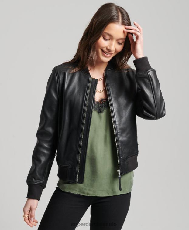 mujer Superdry negro chamarra bomber de cuero de estudio 2R68Z3838