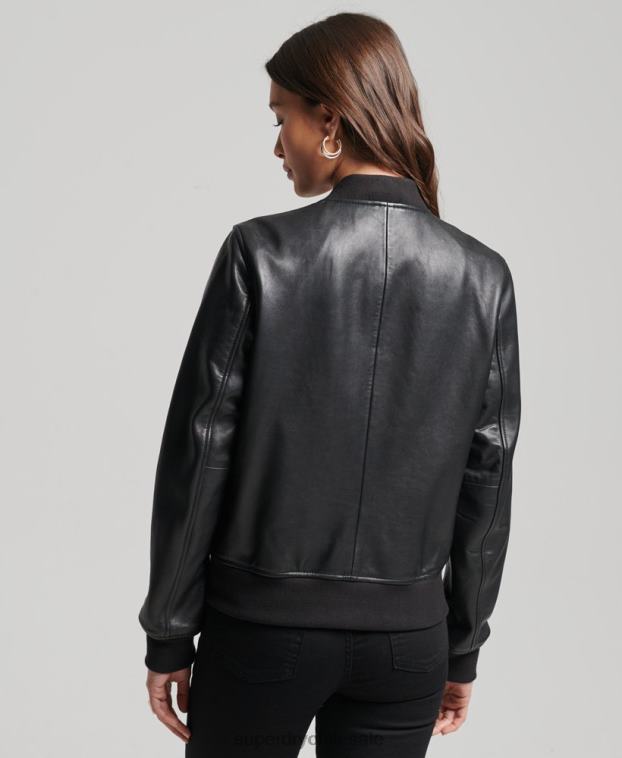 mujer Superdry negro chamarra bomber de cuero de estudio 2R68Z3838