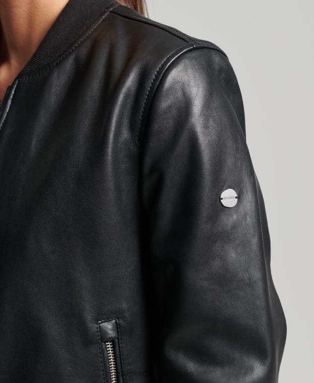 mujer Superdry negro chamarra bomber de cuero de estudio 2R68Z3838