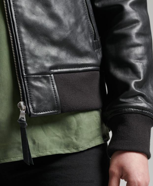 mujer Superdry negro chamarra bomber de cuero de estudio 2R68Z3838