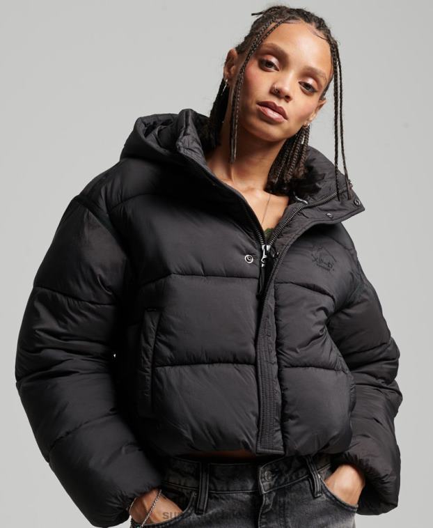 mujer Superdry negro chamarra capitonada capullo capullo 2R68Z3564