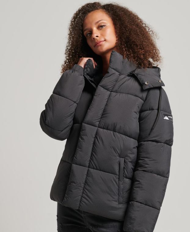 mujer Superdry negro chamarra capitonada con capucha 2R68Z3575