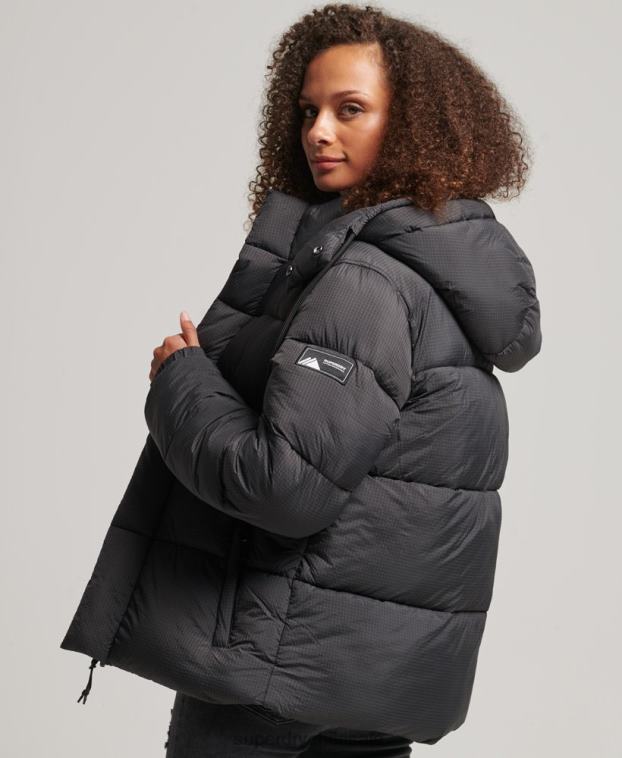 mujer Superdry negro chamarra capitonada con capucha 2R68Z3575