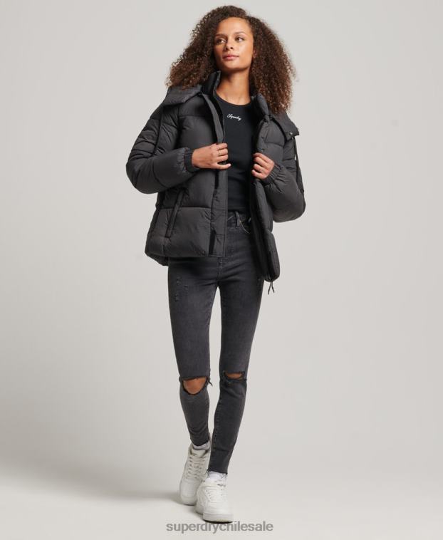 mujer Superdry negro chamarra capitonada con capucha 2R68Z3575