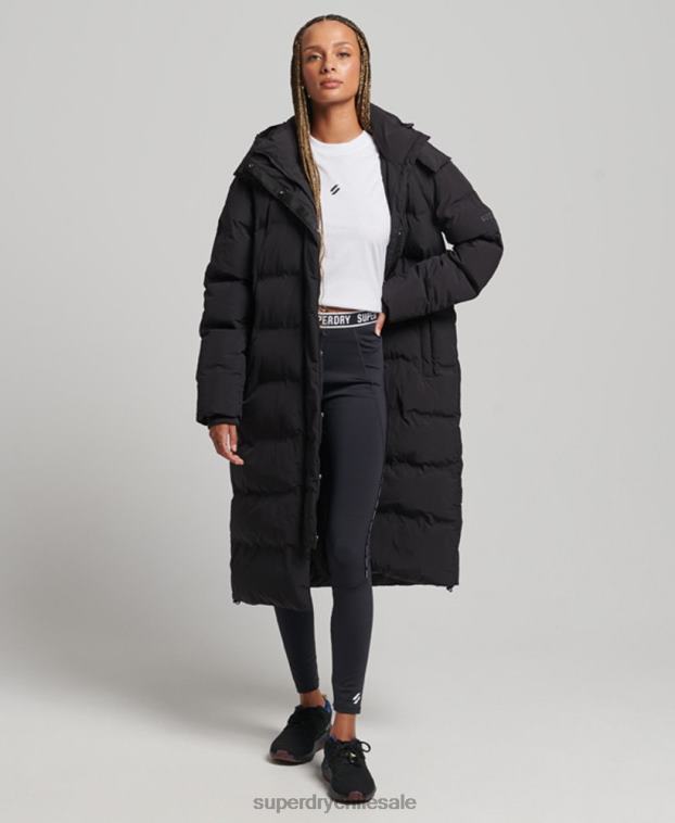 mujer Superdry negro chamarra capitonada con tren largo 2R68Z6350