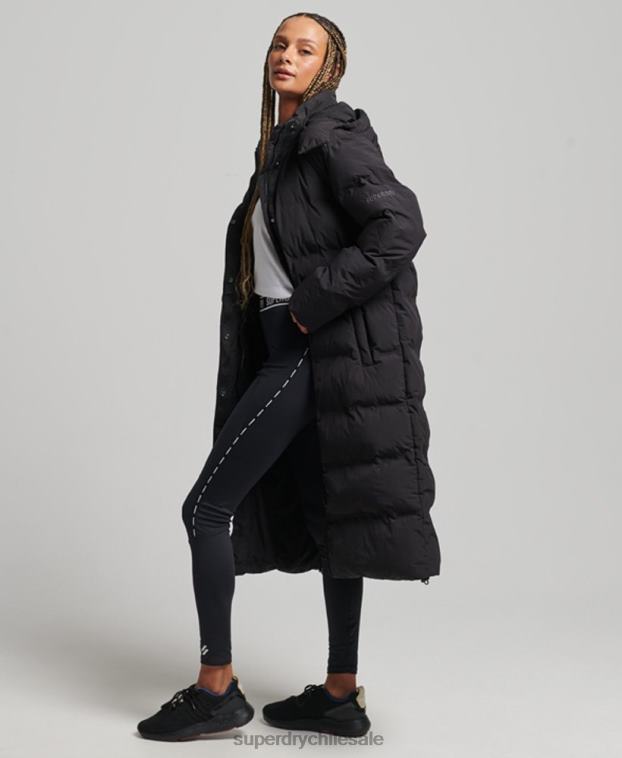 mujer Superdry negro chamarra capitonada con tren largo 2R68Z6350