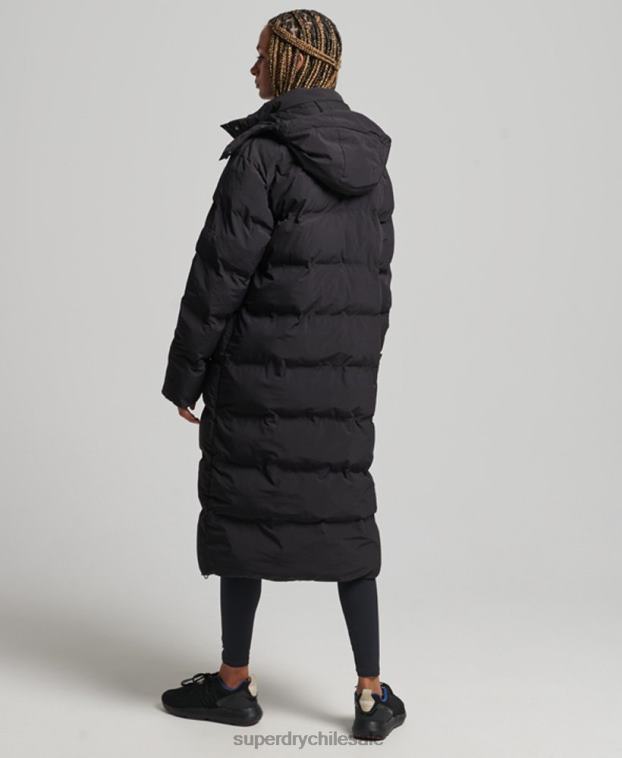 mujer Superdry negro chamarra capitonada con tren largo 2R68Z6350