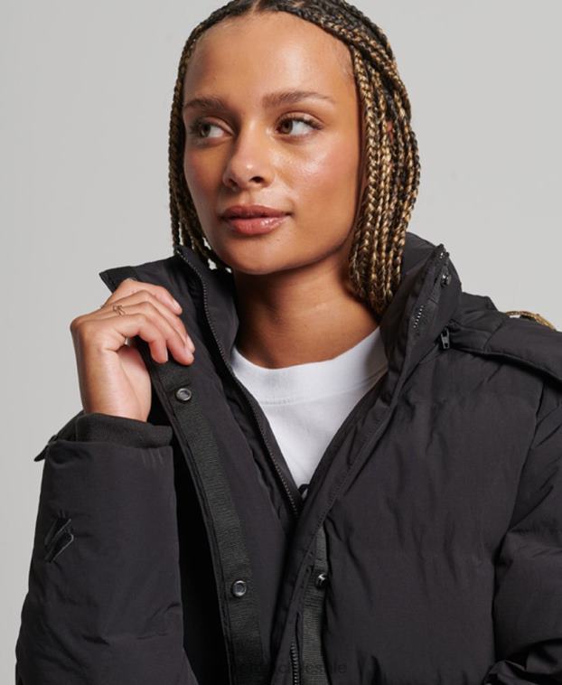 mujer Superdry negro chamarra capitonada con tren largo 2R68Z6350