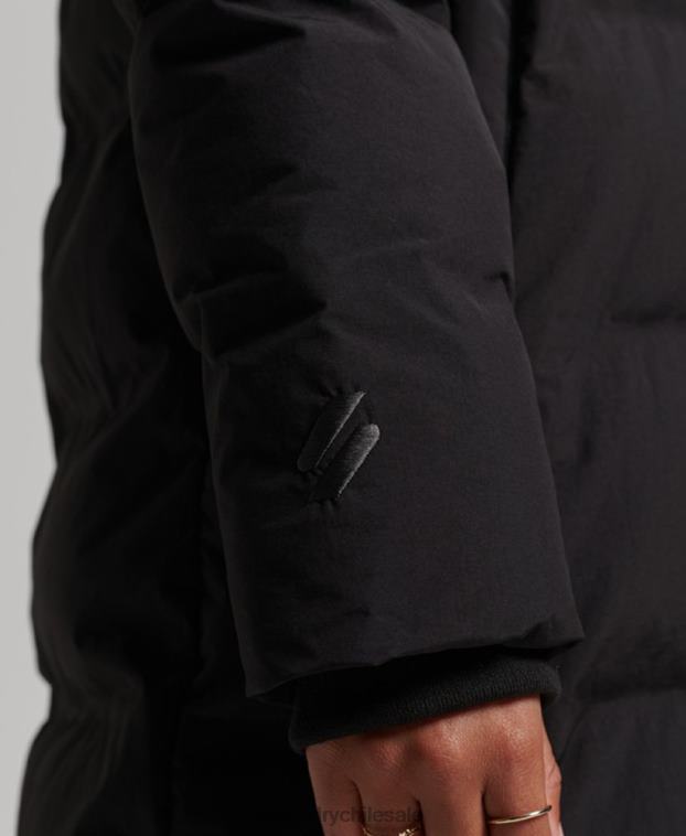 mujer Superdry negro chamarra capitonada con tren largo 2R68Z6350