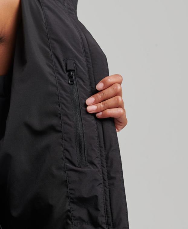 mujer Superdry negro chamarra capitonada con tren largo 2R68Z6350