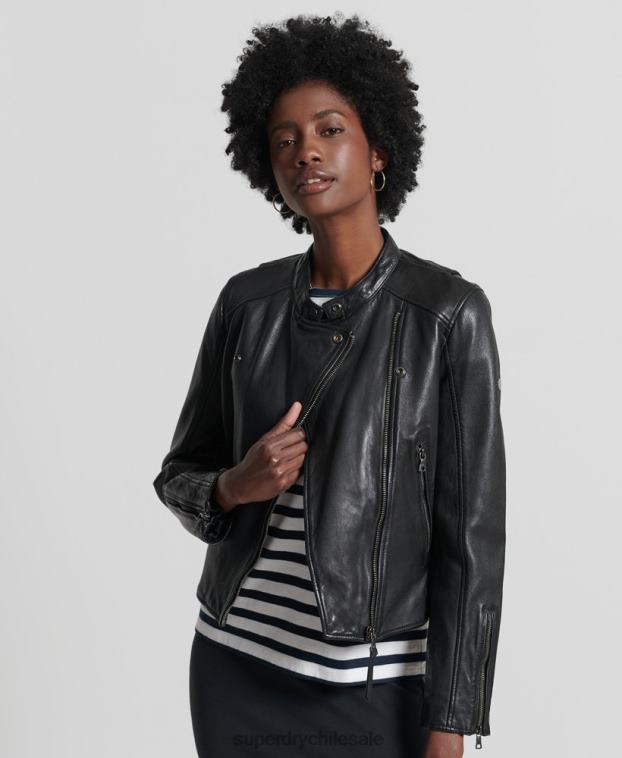 mujer Superdry negro chamarra clásica de cuero 2R68Z3717