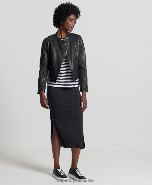 mujer Superdry negro chamarra clásica de cuero 2R68Z3717