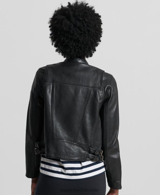 mujer Superdry negro chamarra clásica de cuero 2R68Z3717