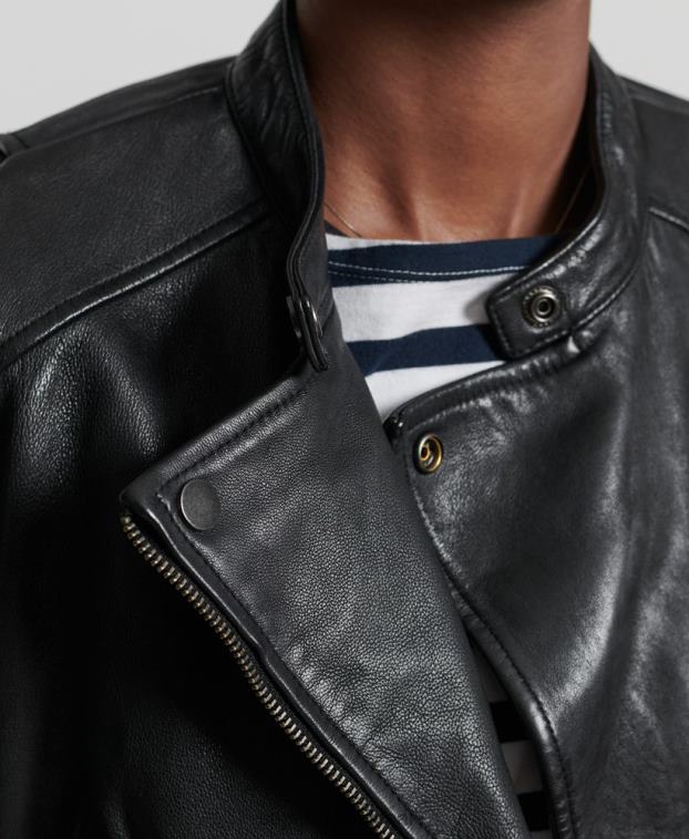 mujer Superdry negro chamarra clásica de cuero 2R68Z3717