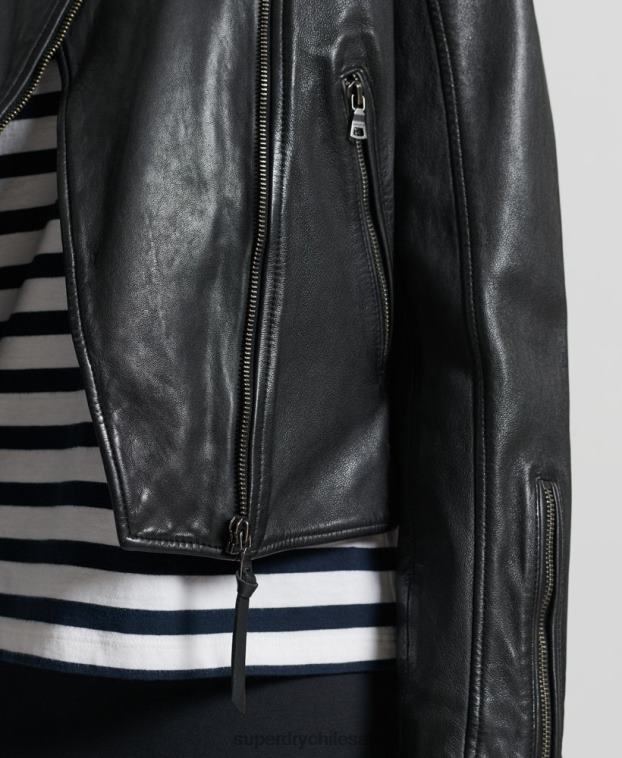 mujer Superdry negro chamarra clásica de cuero 2R68Z3717