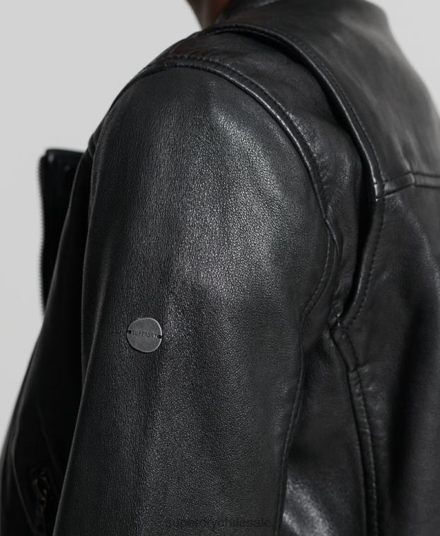 mujer Superdry negro chamarra clásica de cuero 2R68Z3717