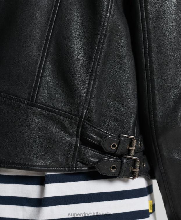 mujer Superdry negro chamarra clásica de cuero 2R68Z3717