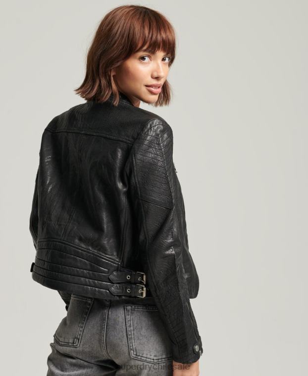 mujer Superdry negro chamarra clásica de cuero 2R68Z5410