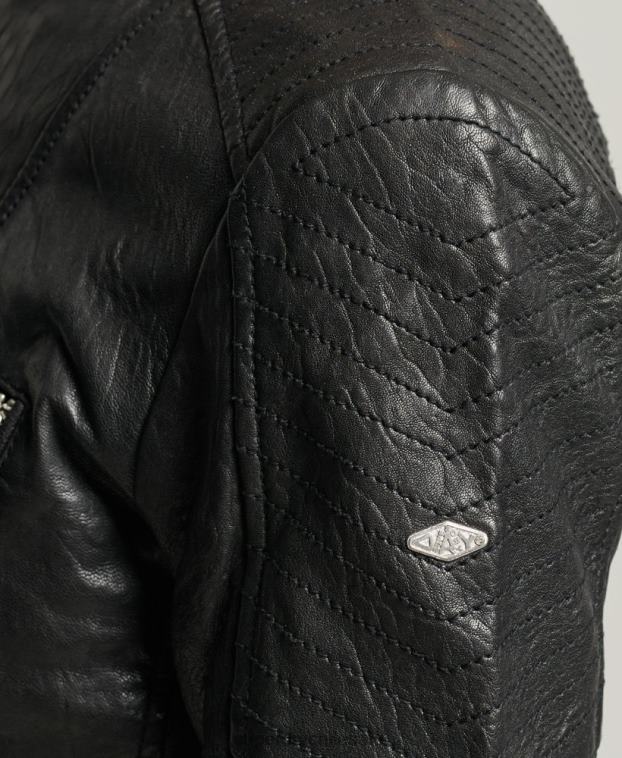 mujer Superdry negro chamarra clásica de cuero 2R68Z5410