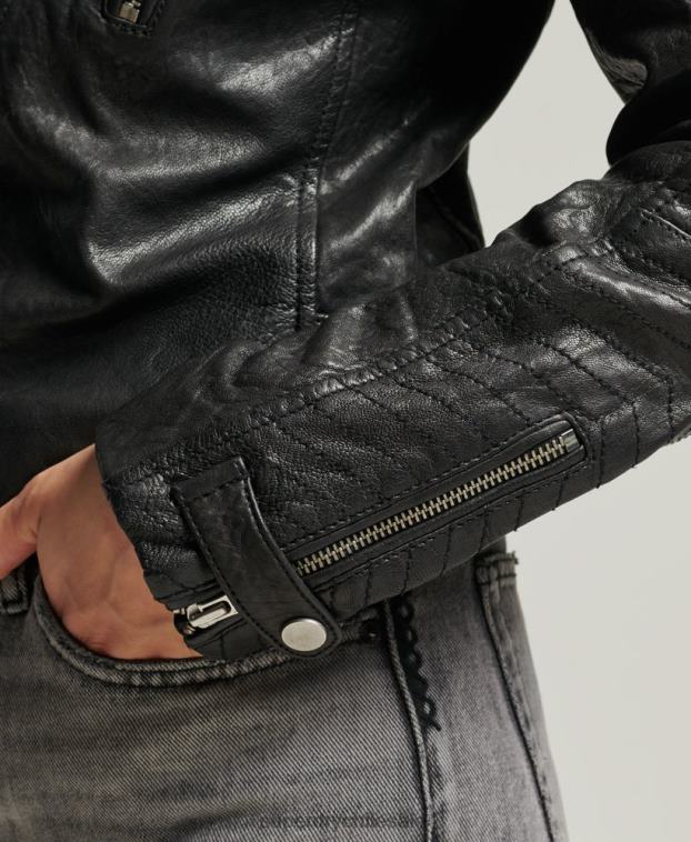 mujer Superdry negro chamarra clásica de cuero 2R68Z5410