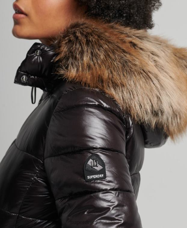 mujer Superdry negro chamarra con capucha de montaña fuji 2R68Z5610