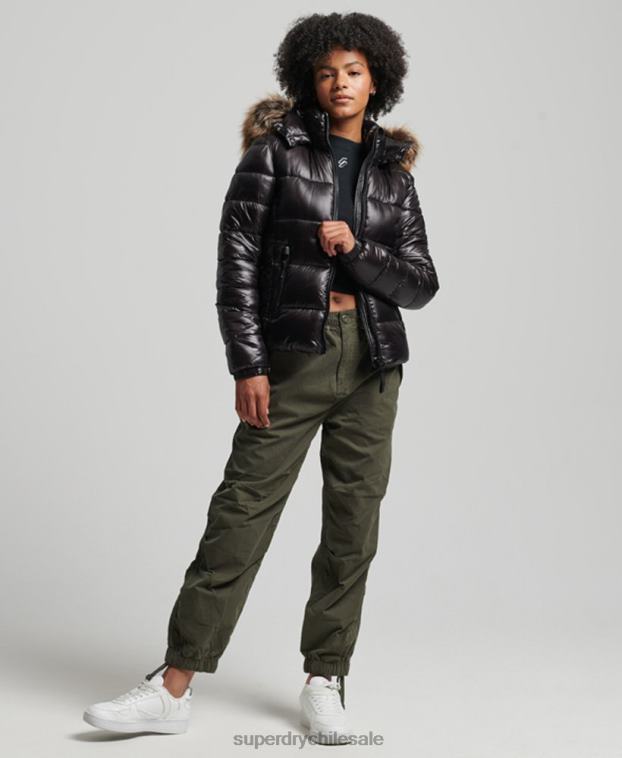 mujer Superdry negro chamarra con capucha de montaña fuji 2R68Z5610