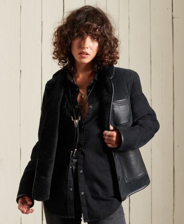 mujer Superdry negro chamarra de borrego 2R68Z5546