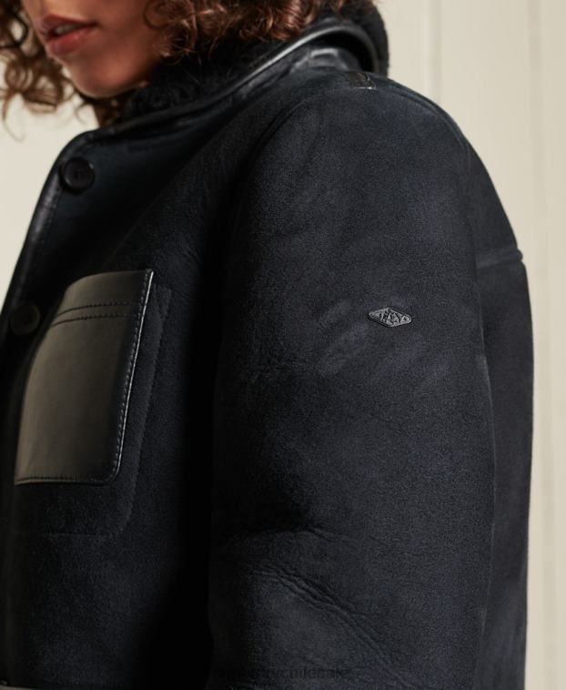 mujer Superdry negro chamarra de borrego 2R68Z5546