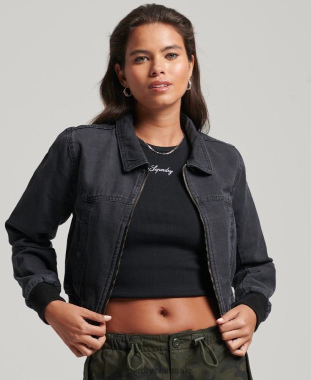 mujer Superdry negro chamarra de lona del club indie 2R68Z3733