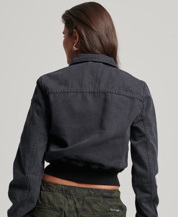 mujer Superdry negro chamarra de lona del club indie 2R68Z3733