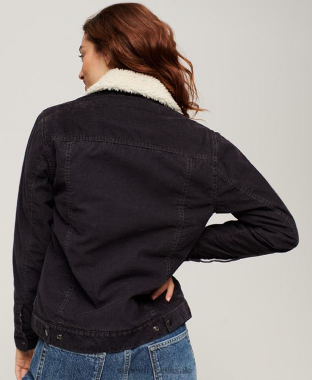 mujer Superdry negro chamarra estilo camionero de pana sherpa 2R68Z3817