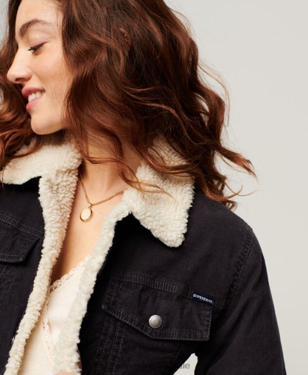 mujer Superdry negro chamarra estilo camionero de pana sherpa 2R68Z3817