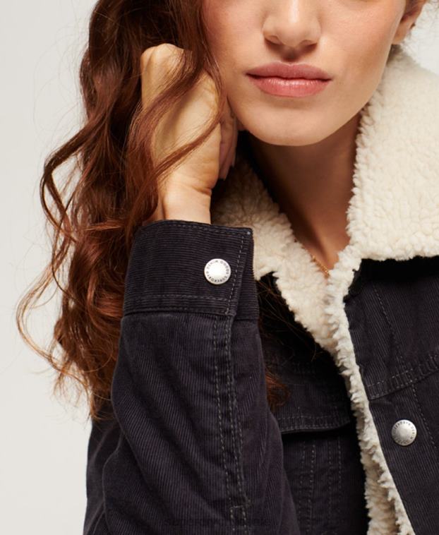 mujer Superdry negro chamarra estilo camionero de pana sherpa 2R68Z3817