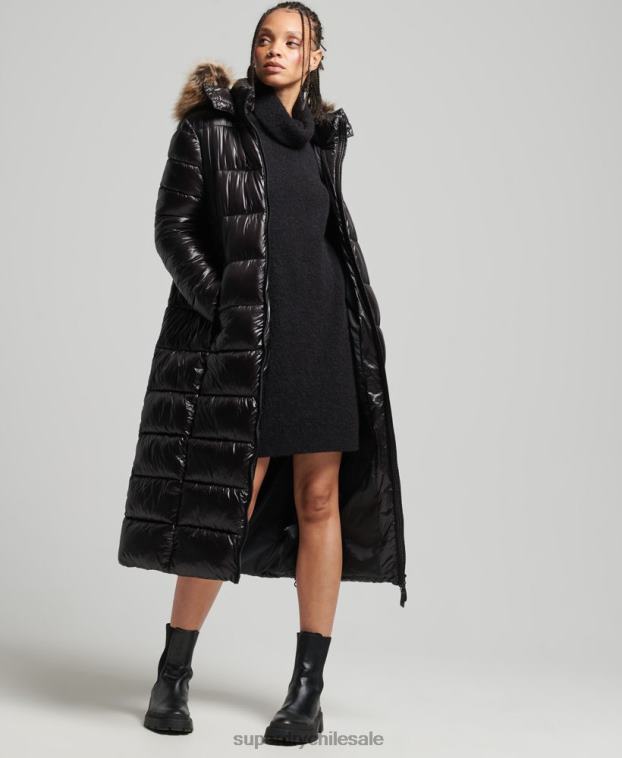 mujer Superdry negro chamarra larga con brillo de montaña fuji 2R68Z3562