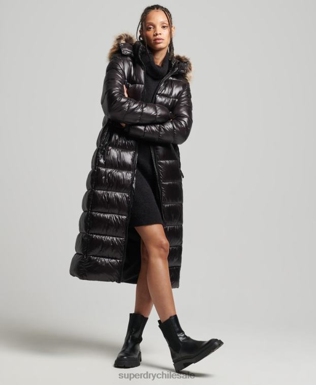 mujer Superdry negro chamarra larga con brillo de montaña fuji 2R68Z3562