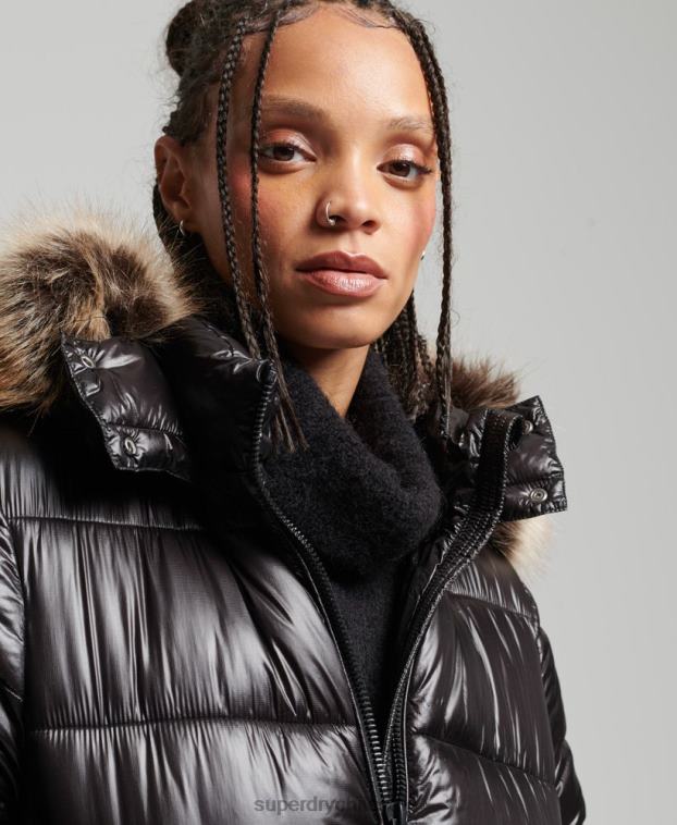 mujer Superdry negro chamarra larga con brillo de montaña fuji 2R68Z3562