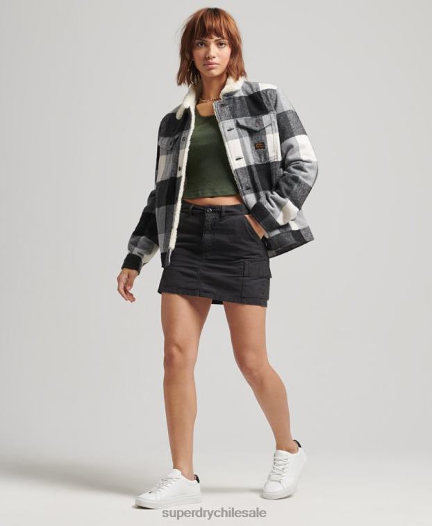 mujer Superdry negro chamarra trucker oversize de lana sherpa 2R68Z5564