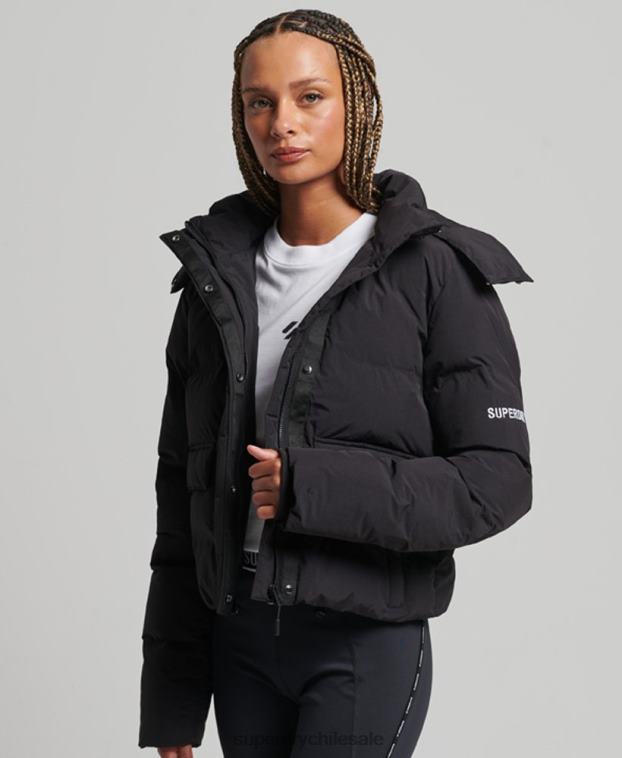 mujer Superdry negro chaqueta acolchada boxy tren 2R68Z5596