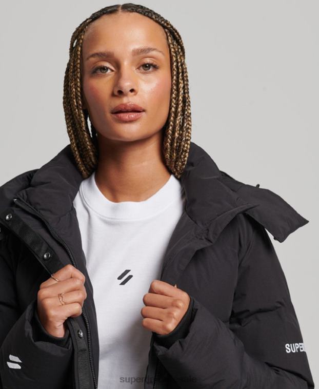 mujer Superdry negro chaqueta acolchada boxy tren 2R68Z5596