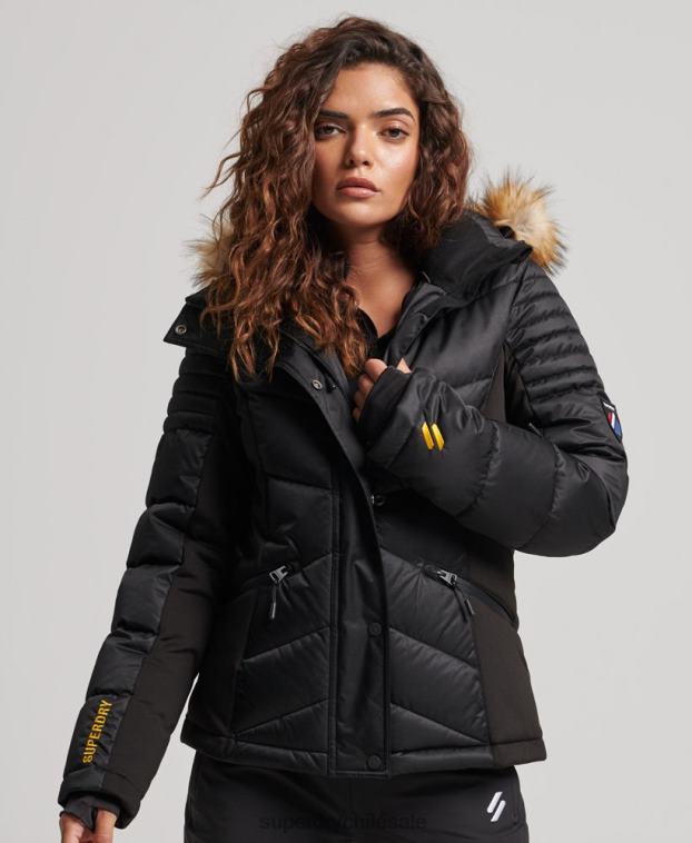 mujer Superdry negro chaqueta acolchada de nieve de lujo 2R68Z3568
