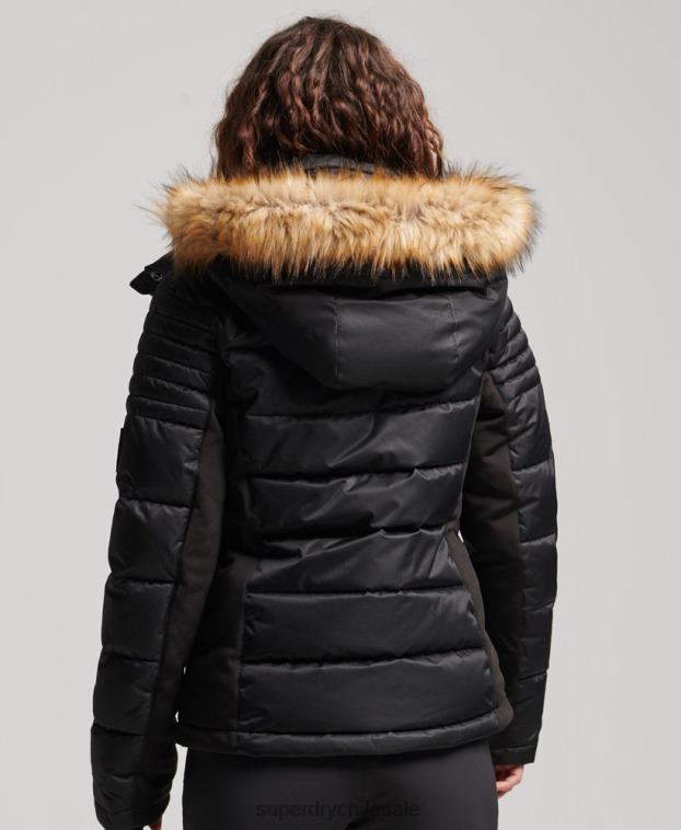 mujer Superdry negro chaqueta acolchada de nieve de lujo 2R68Z3568