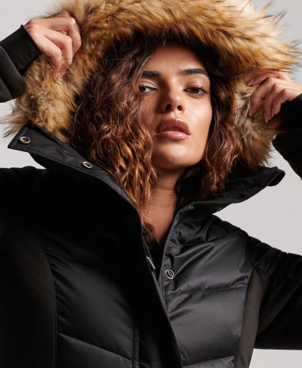 mujer Superdry negro chaqueta acolchada de nieve de lujo 2R68Z3568