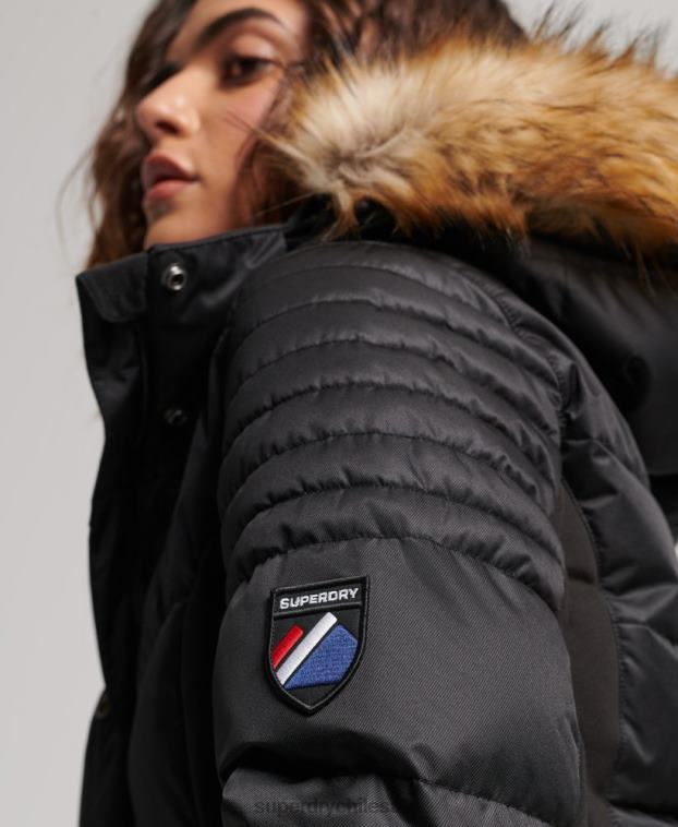 mujer Superdry negro chaqueta acolchada de nieve de lujo 2R68Z3568