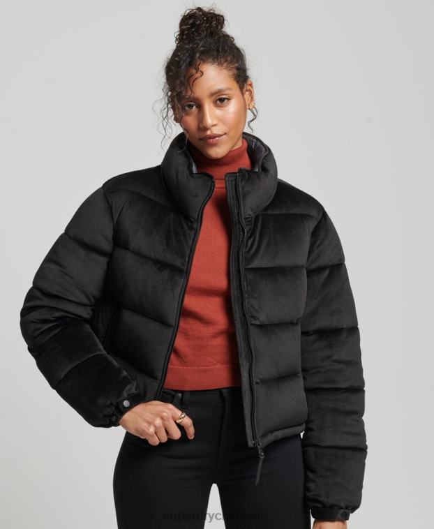 mujer Superdry negro chaqueta acolchada de terciopelo studios 2R68Z3570