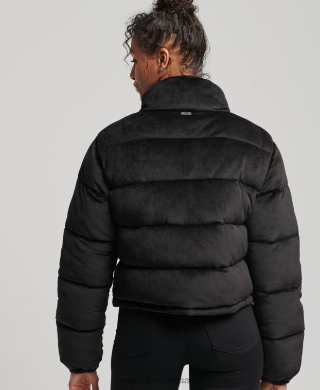 mujer Superdry negro chaqueta acolchada de terciopelo studios 2R68Z3570