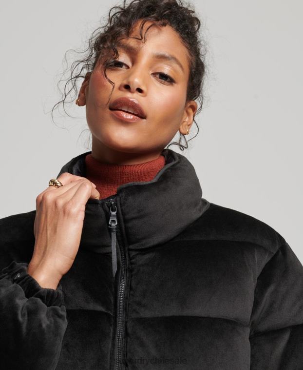 mujer Superdry negro chaqueta acolchada de terciopelo studios 2R68Z3570